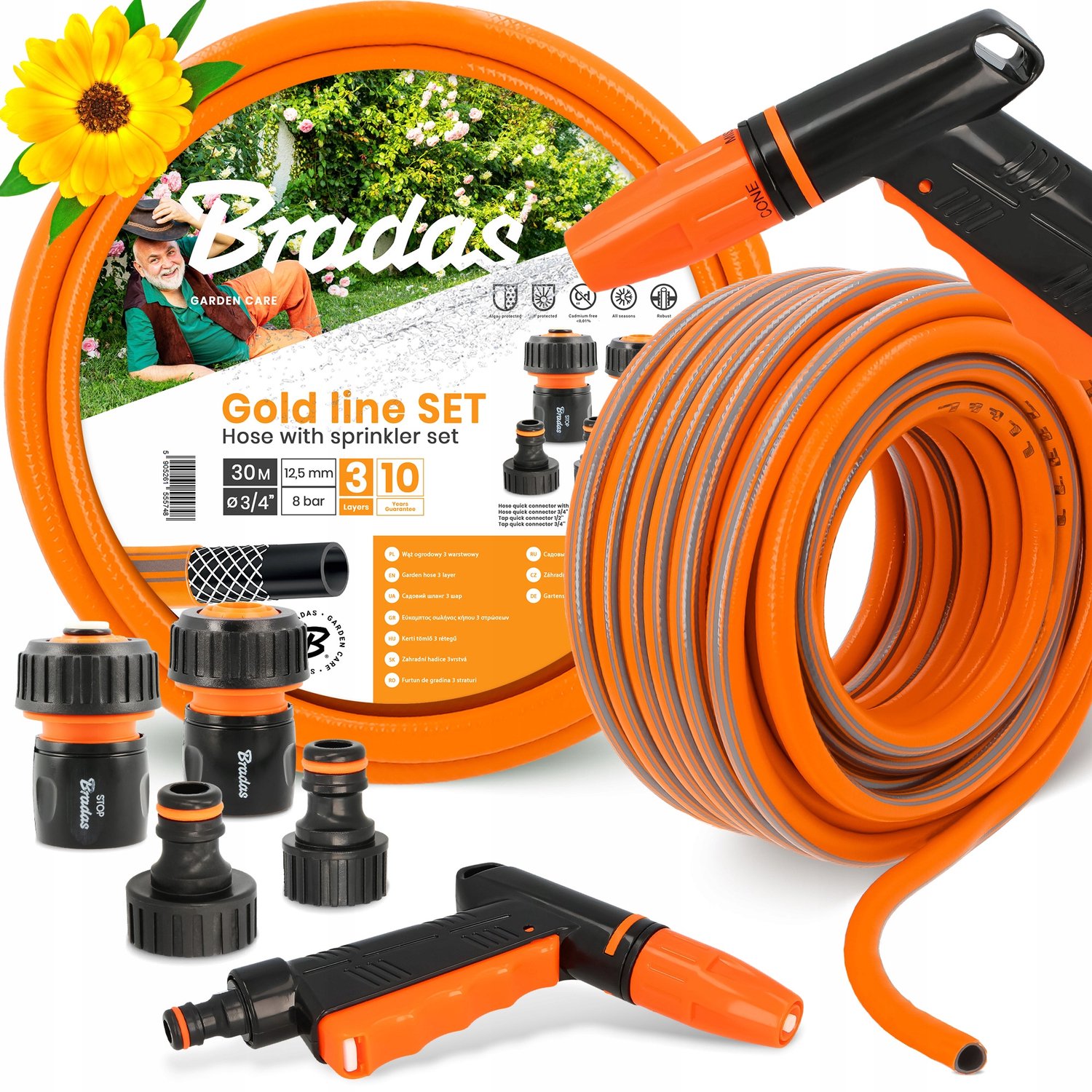 Tuinslang 3/4" 30m met Koppelingen en Sproeier - Complete Set