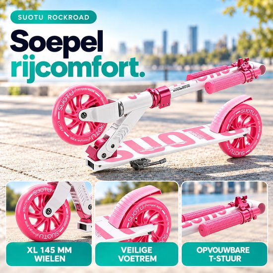Suotu Kinderstep - 145mm Lichtgevende Wielen - Step - Speelgoed Jongens/Meisjes - Max stuurhoogte: 85 cm - Aluminium - Roze/Wit — cadeau in Spellen & Speelgoed - foto 7