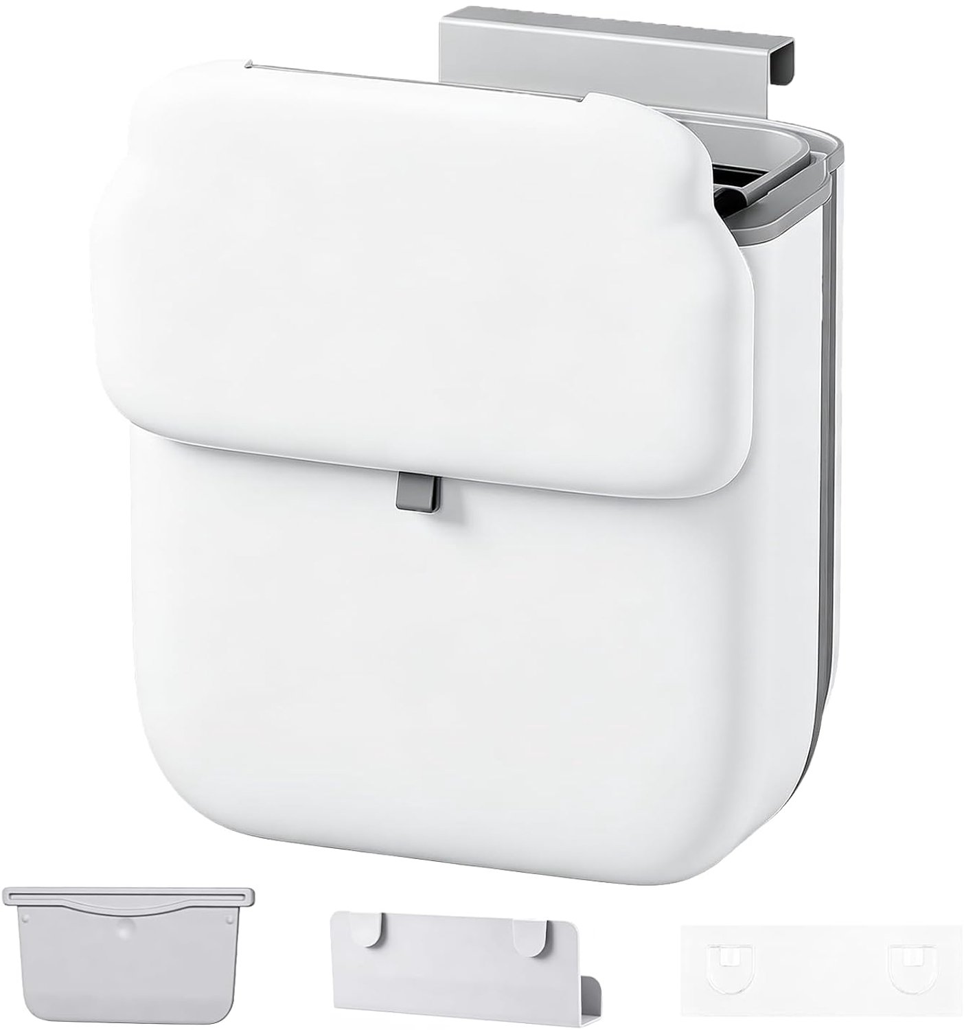 SnelShoppen - Hangende Afvalemmer met Deksel, 9 Liter Vouwbare Prullenbak, Wandgemonteerde Keukenafvalbak voor Keuken, Kamperen, RV, Geen Boren (Wit)
