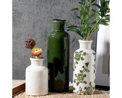 Keramik Vintage Vase Set of 3, Grey and White Riss Glasur, Chinoiserie Floral Dekor for Bauernhof Regal, Tisch - ShopVlot