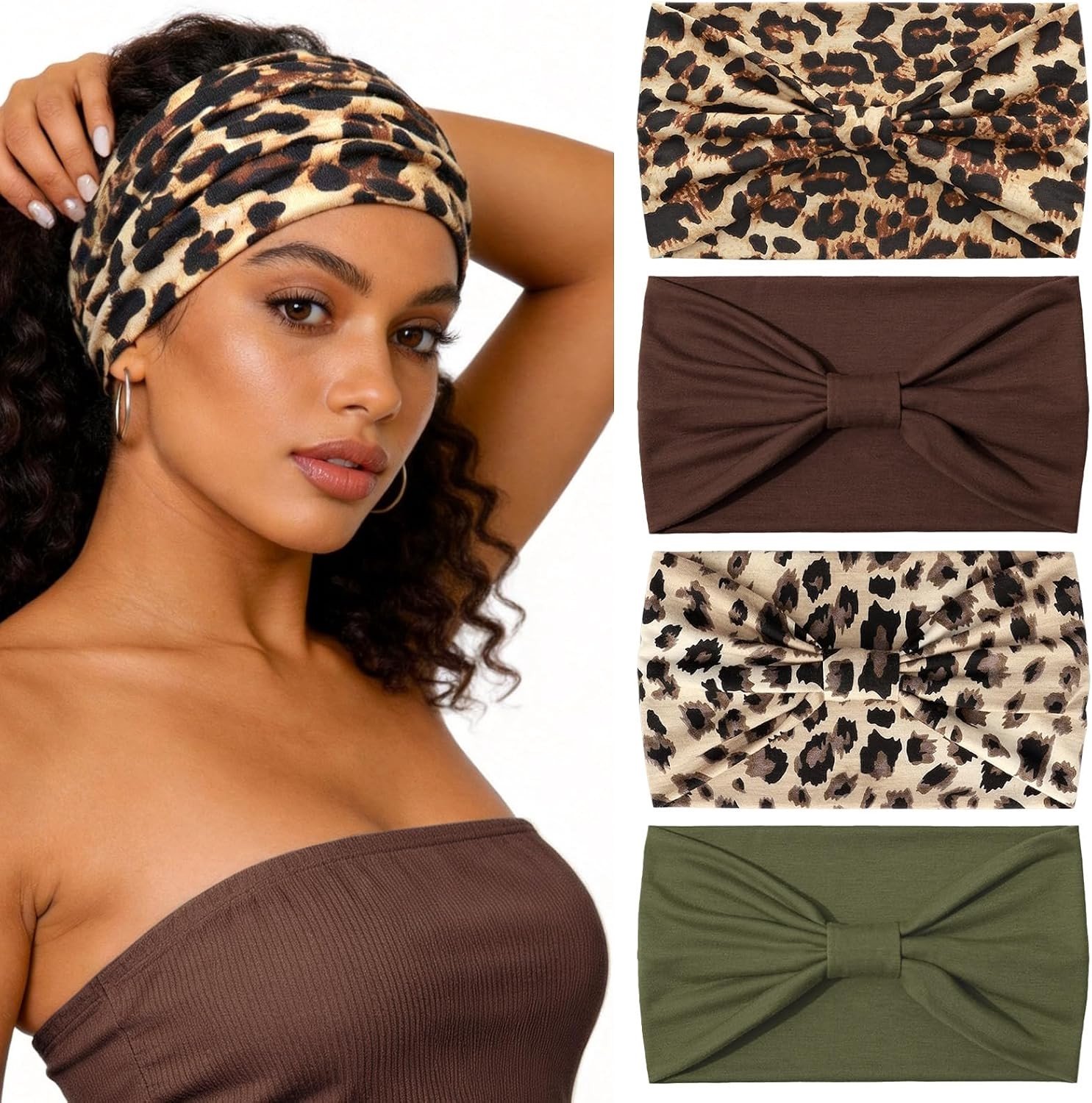 Set van 4 brede haarbanden voor vrouwen - Bohemian stijl - Zacht en elastisch - Ideaal voor yoga en dagelijks gebruik - Voor vrouwen en meisjes