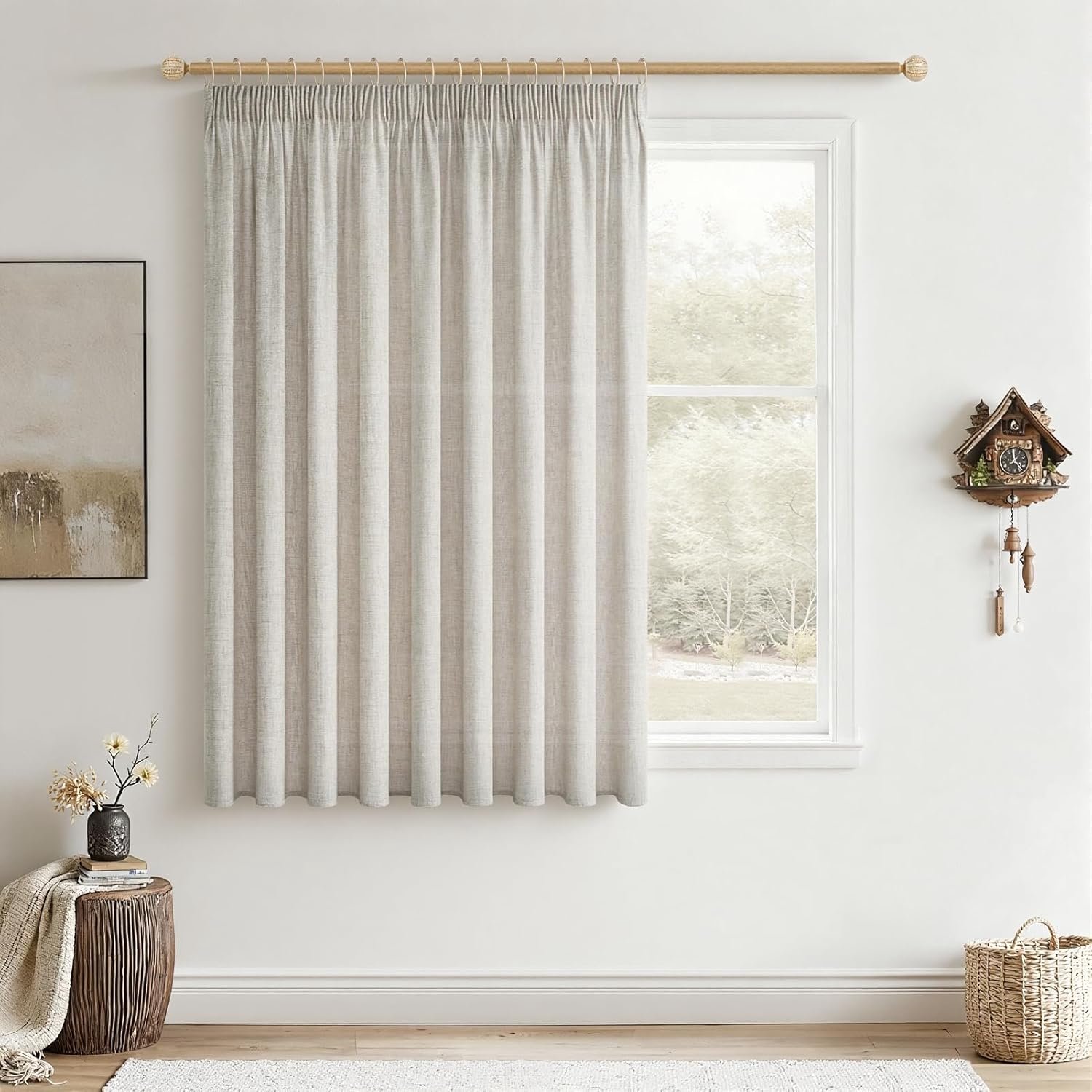 SnelShoppen - CUTEWIND Gordijnen met Rimpelband, Lijnlook 145 x 200 cm, Semi-Transparant, Set van 1 voor Woonkamer, Slaapkamer, Keuken, Kinderkamer