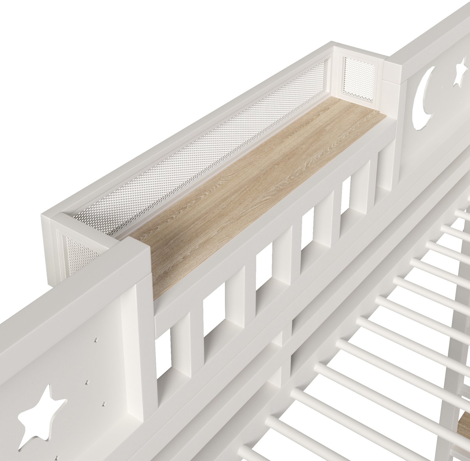 MIVRAY Hoogslaper 90 x 200 cm - Met Bureau, Ledverlichting en USB Aansluiting - Met Opbergruimte - Metaal en MDF - Wit