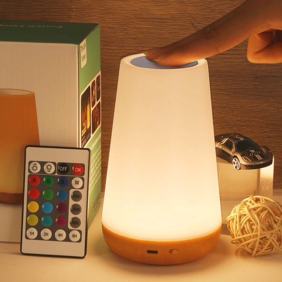 Nachtlampje, LED Touch Nachtkastje Lamp, Oplaadbaar, met Afstandsbediening, 13 RGB Kleurveranderingsstanden, 5 Helderheidsniveaus, Timerfunctie, voor Slaapkamer, Kinderkamers, Woonkamer — afbeelding 4