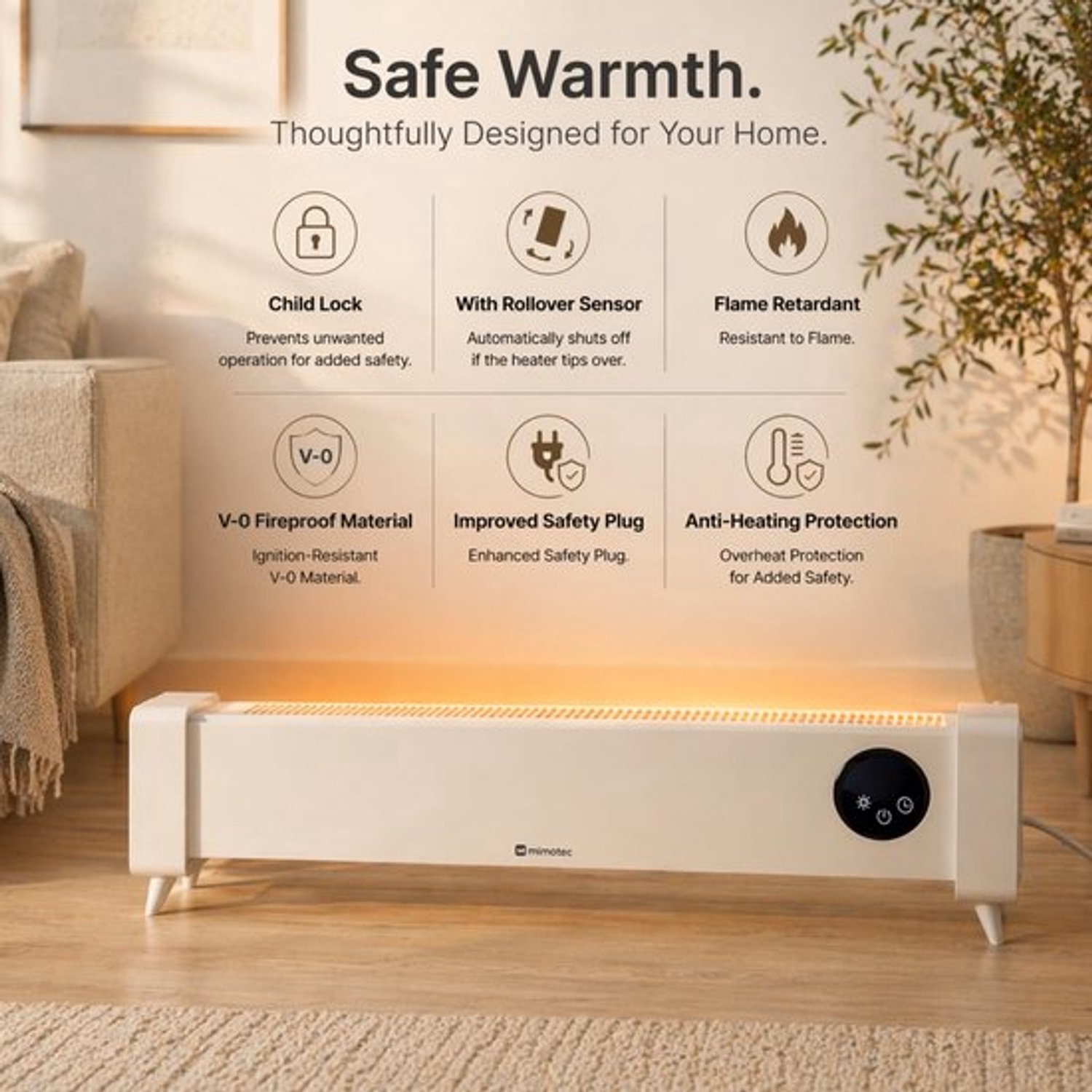 Elektrische convectorradiator, 2200 W, spatwaterdicht IPX4, stil 0 dB, met afstandsbediening, led-display en kinderbeveiliging – foto 5