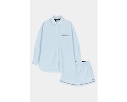 Woody & Kirilove Pyjama Dames & Tieners – Lichtblauw – Doorknoophemd met Lange Mouwen & Short – 263-14-WKA-W/803 - 14 jaar