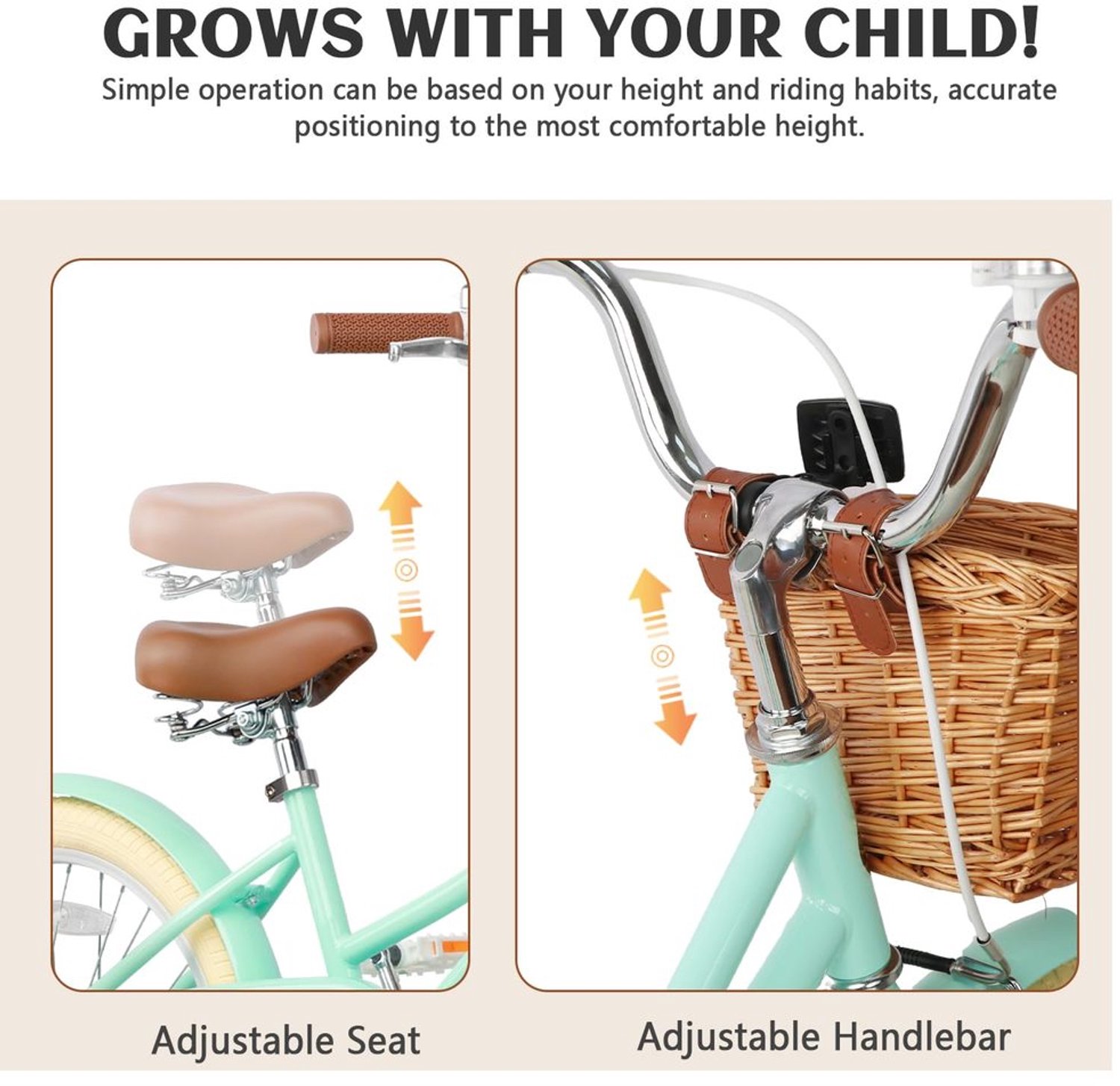 Kinderfiets met Mand voor Kinderen van 3-10 Jaar, Diverse Maten