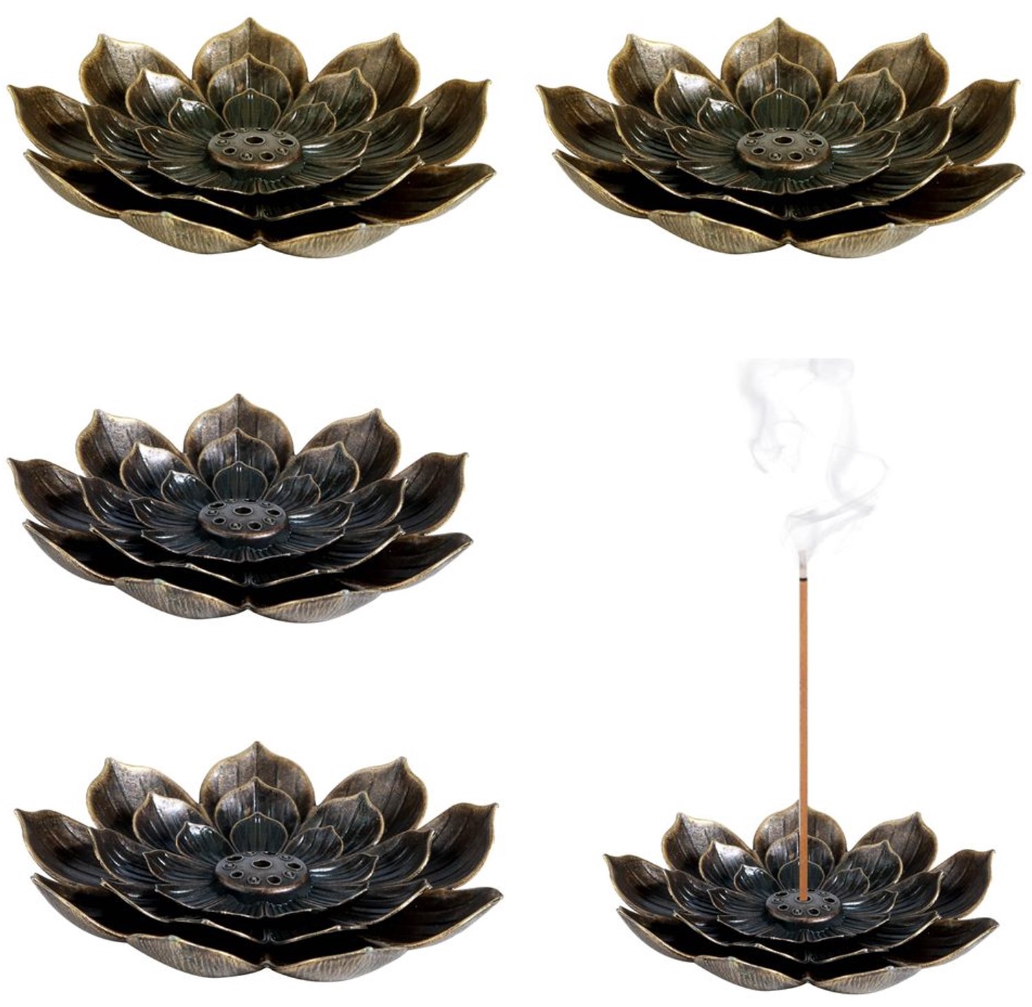 Lotus Wierookhouder Set van 4 - Zink met 6 Openingen