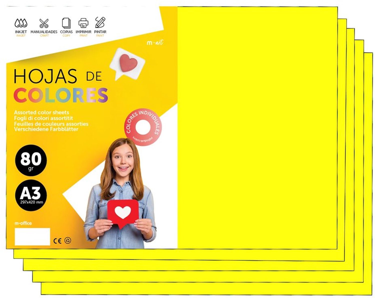 A3 Gekleurd Papier - 80g, 100 Vellen Neon Geel