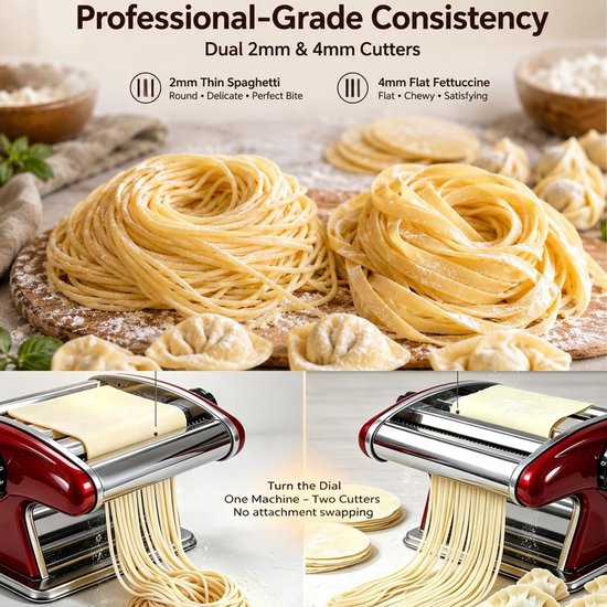 Handmatige Pasta Maker - Spaghetti Maker met 2mm en 4mm Snijder — afbeelding 3