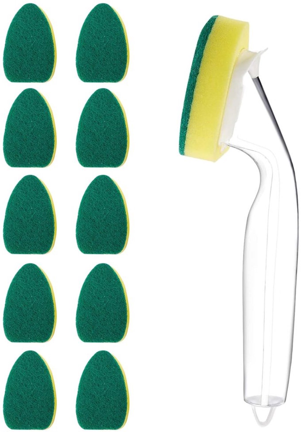 Afwasspons met afwasmiddeldispenser - Vaatwasstang - 10 Reservekoppen - Krasbestendig - Duurzaam - Handvat - Afwasborstel