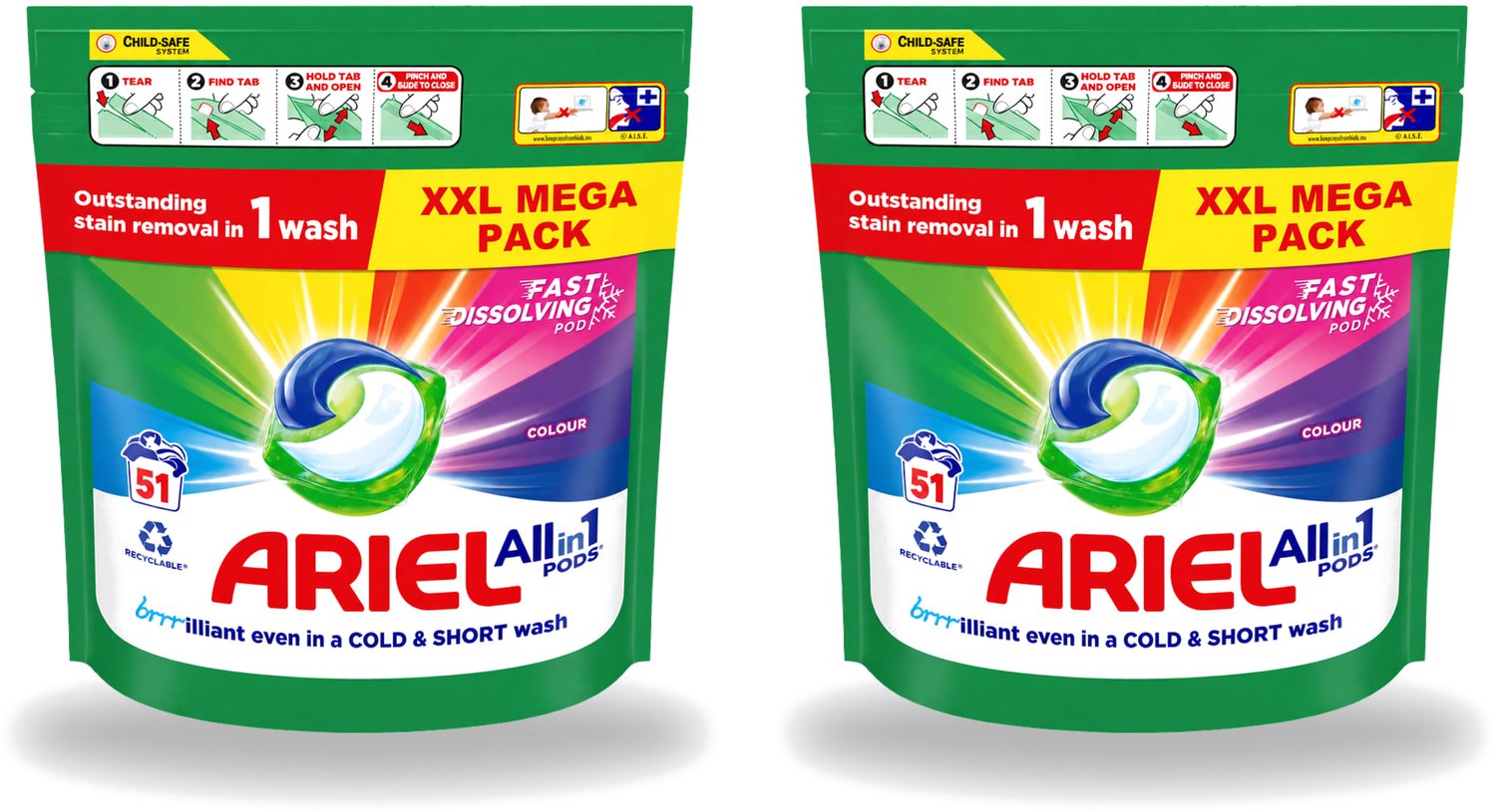 2 x Ariel Color - Wasmiddelcapsules - All-in-1 Pods - Gekleurde Was - 51 Wasbeurten - Voordeelverpakking - 2 stuks