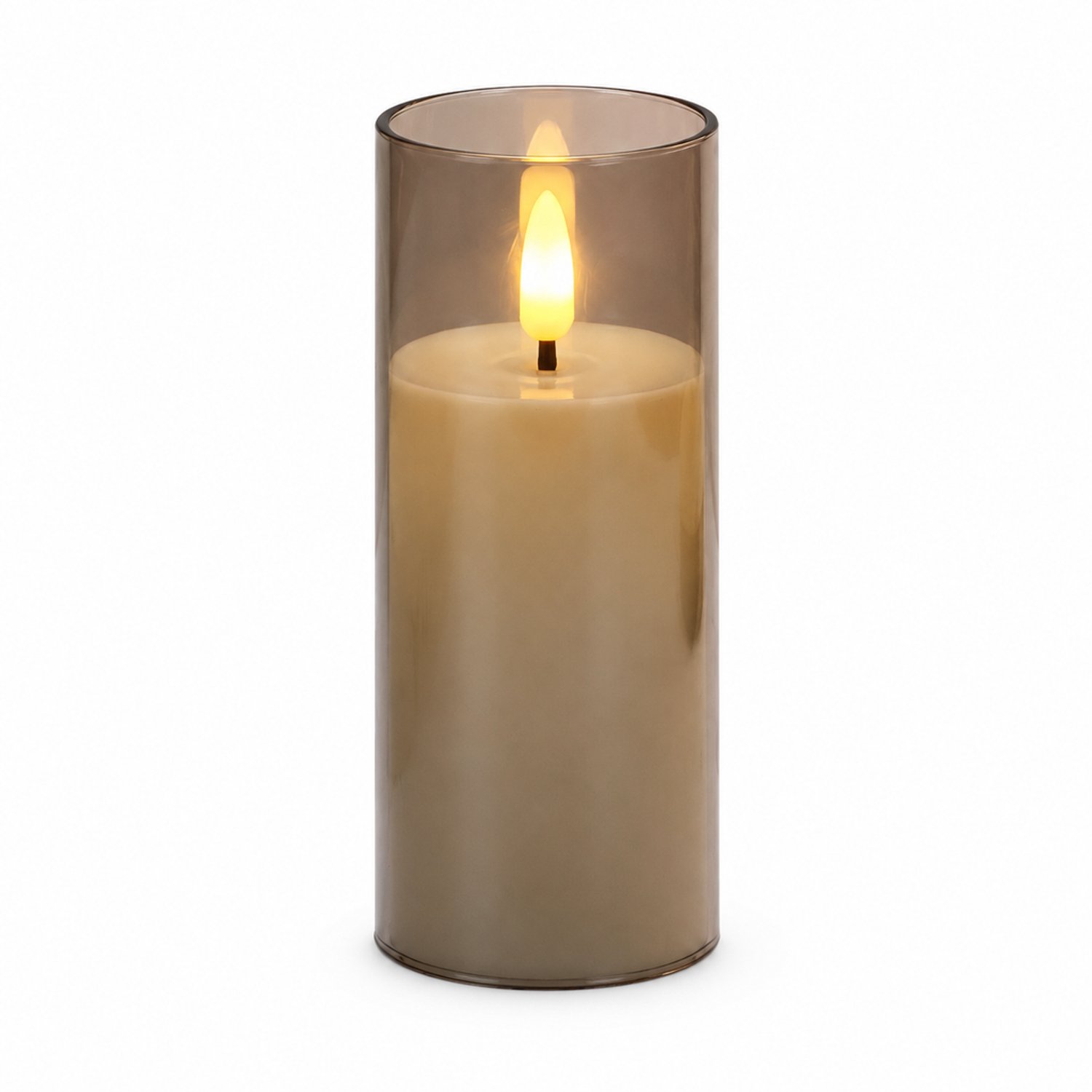 SWGOTA led kaarsen met grijs glas en vlakke rand, 5 x 12,5 cm, warm decoratief vlamlicht, 12 stuks per displaydoos