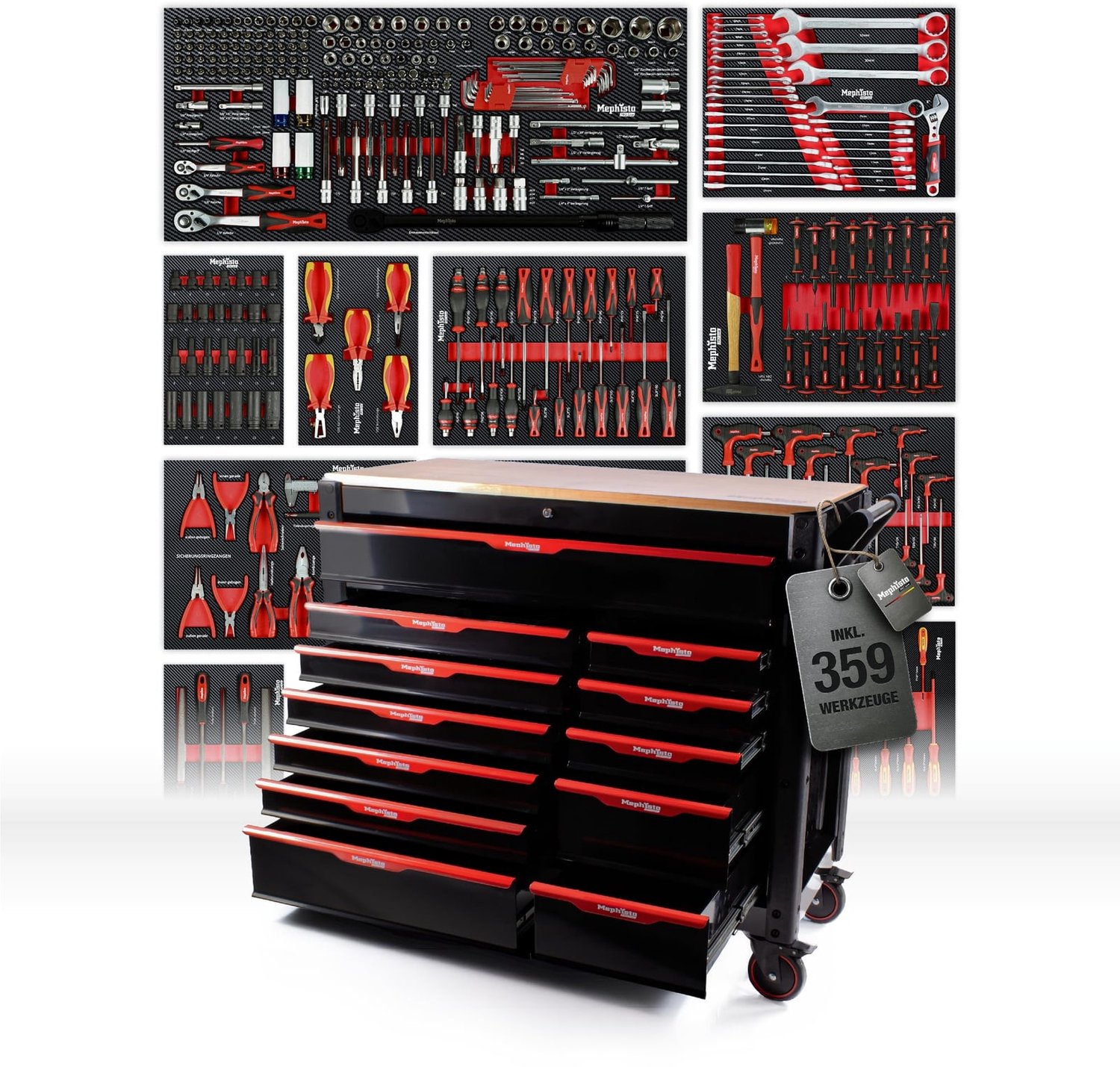 Werkplaatswagen - 12 laden - Gevuld - Carbon inlays