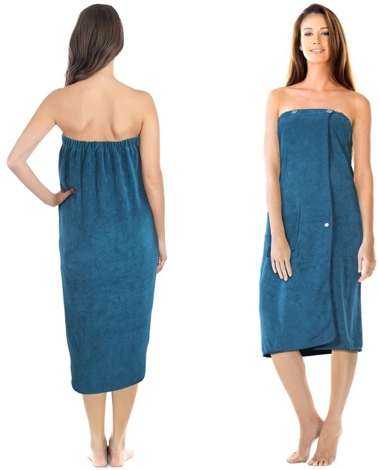Sauna Kilt voor Vrouwen, Met Knopen en Zakjes, 400 g/m² Microvezel, Geschikt voor Sauna en Badkamer, Blauw