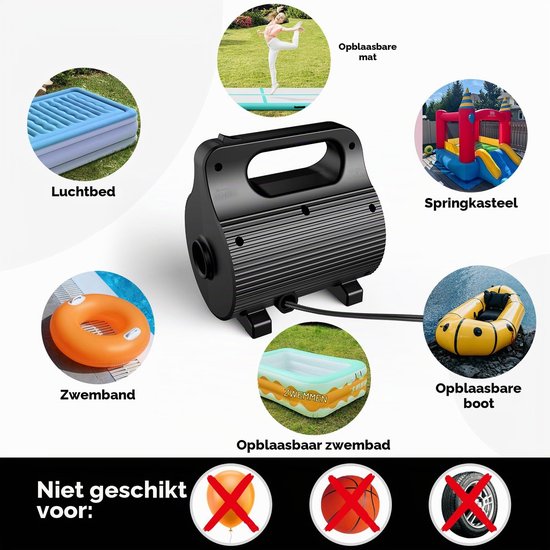 Draagbare luchtpomp met 4 mondstukken, 400 W-600 W, ultrasnel oppompen voor matrassen, zwembaden en zwemhulpen (AC 220-240 V) — afbeelding 5