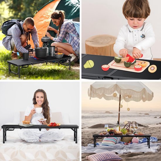 1,16m lage opvouwbare picknicktafel (116x40x26cm), dikkere aluminium poten strandtafel met handvat en draagtas, lichtgewicht kleine campingtafel voor picknick, strand, camping, feest, zwart — afbeelding 3