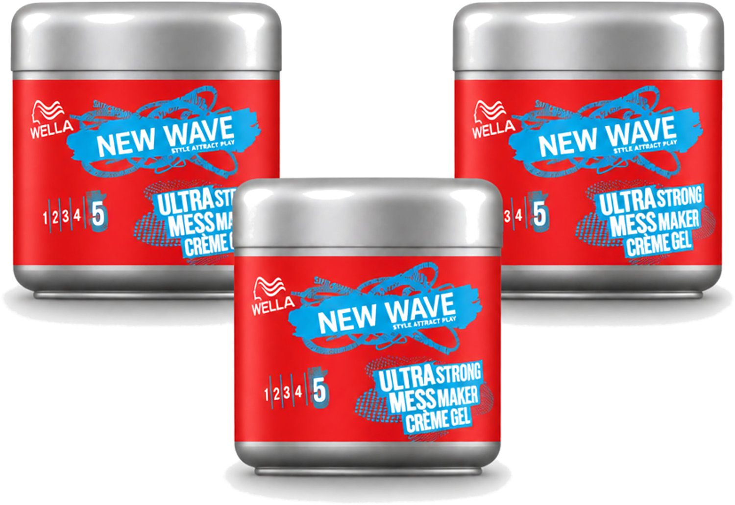 3 x Wella – New Wave Mess Maker Ultra Strong – Haargel – 150 ml - Voordeelverpakking - 3 stuks
