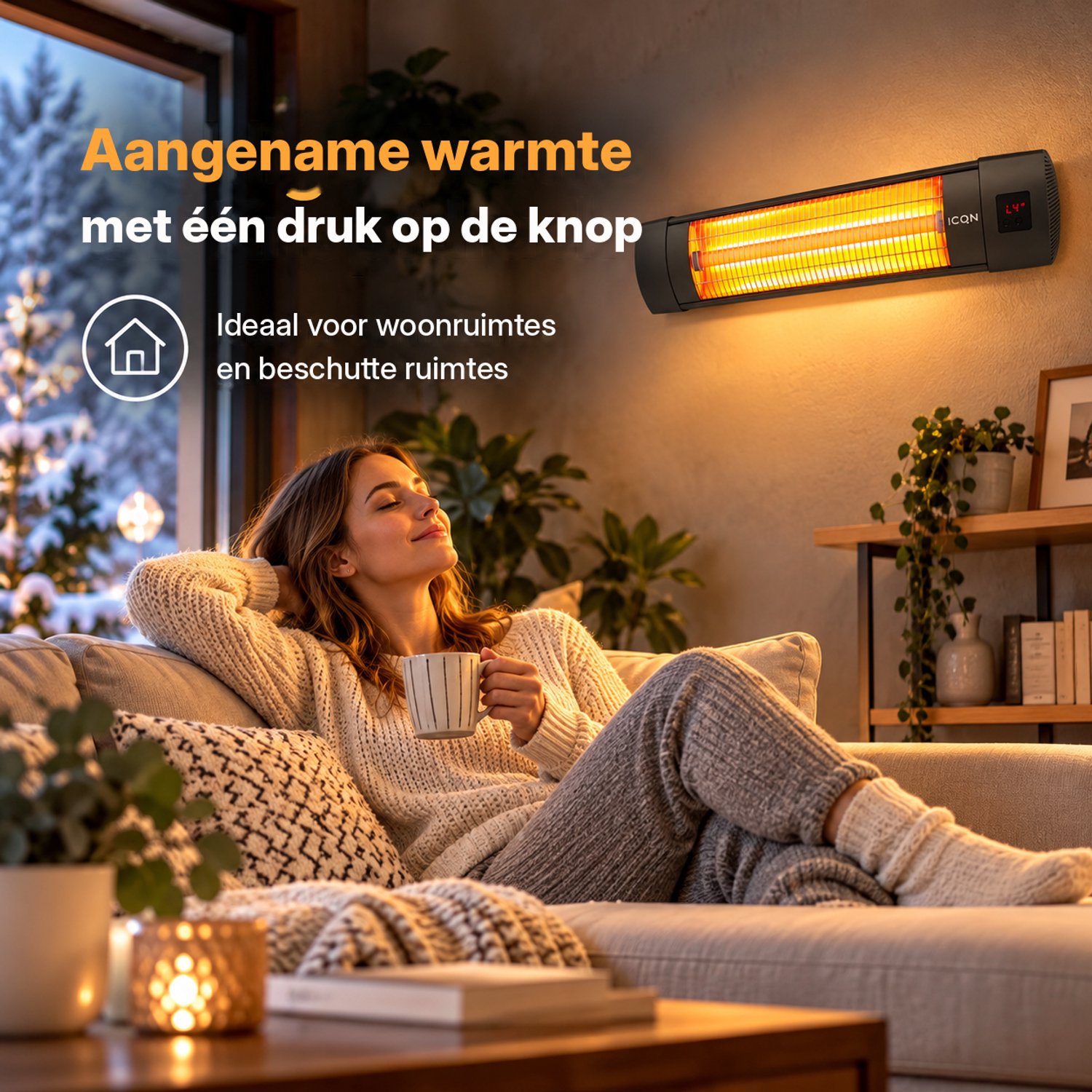 ICQN Infrarood Terrasverwarmer met Afstandsbediening - 2300W - 4 Standen - Water en stofbescherming - Voor Binnen en Buiten - Elektrische Kachel - Zwart – foto 5