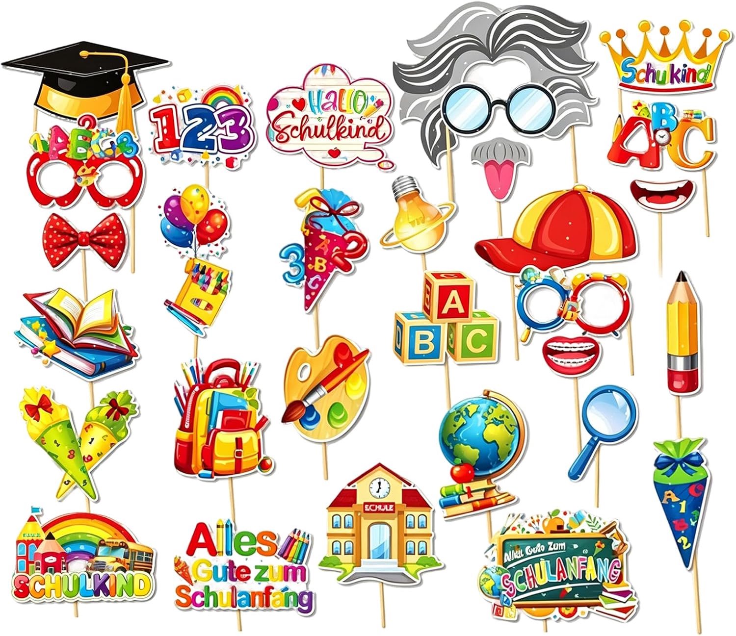 30 stuks decoratie foto-rekwisieten, fotobox accessoires voor fotocabines voor de eerste schooldag, grappige accessoires voor fotocabines, rekwisieten voor fotocabines, de eerste schoolfeesten