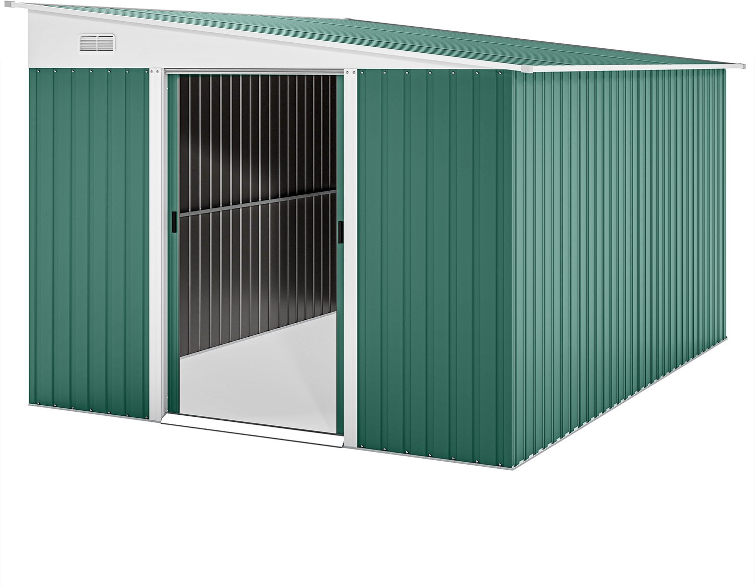 Sunona Metalen tuinhuis - Met dubbele schuifdeur en ventilatie - 280 x 345 x 169/201 cm - Groen