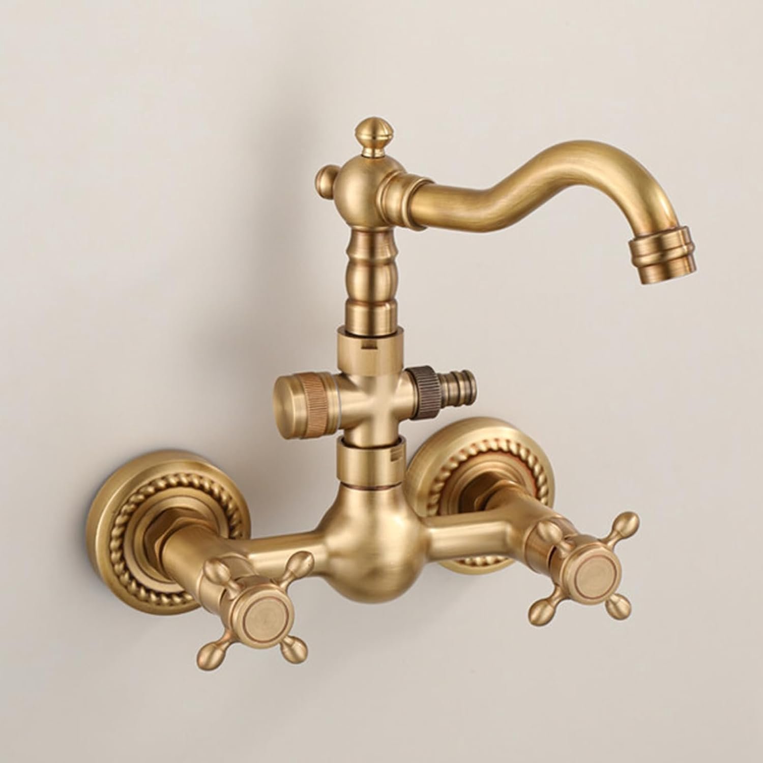 Kraan met aansluiting 1,27 cm (1/2 inch), kranen voor badkamer, koud en warm water, messing, dubbel gat, dubbele handgreep, antiek