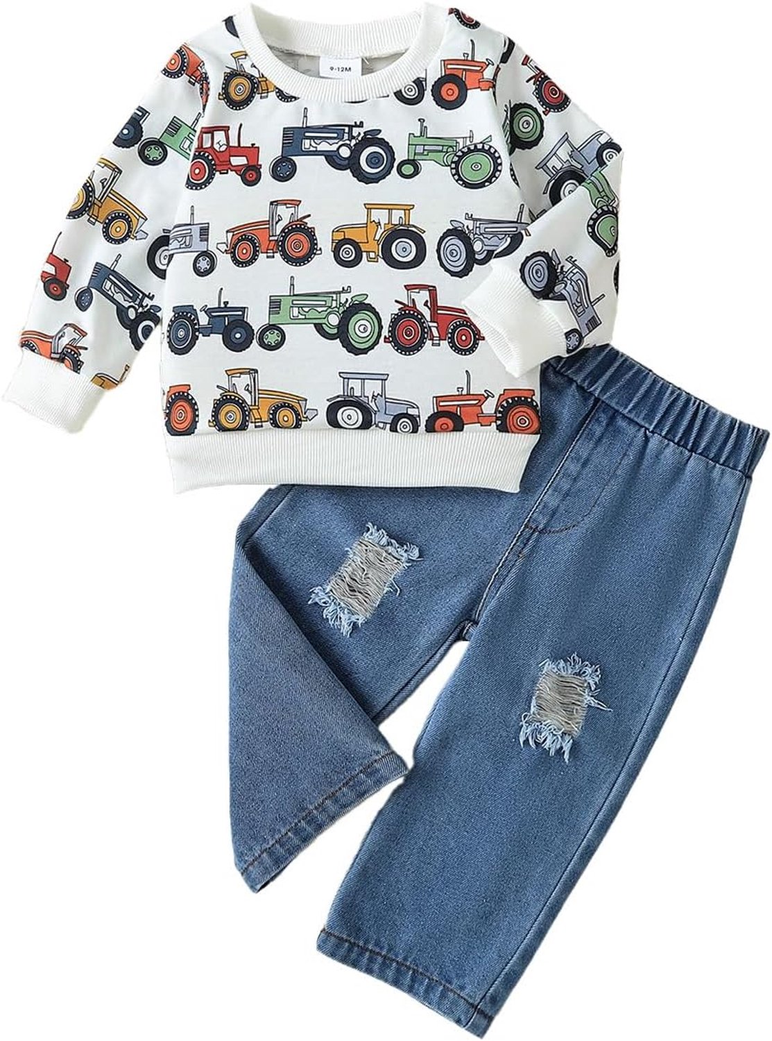 Kleding voor peuters, baby's, jongens, outfit, zuigelingen, schattig bedrukt T-shirt, denim, gescheurde jeansshorts, casual, lente, zomer, herfst, outfits set