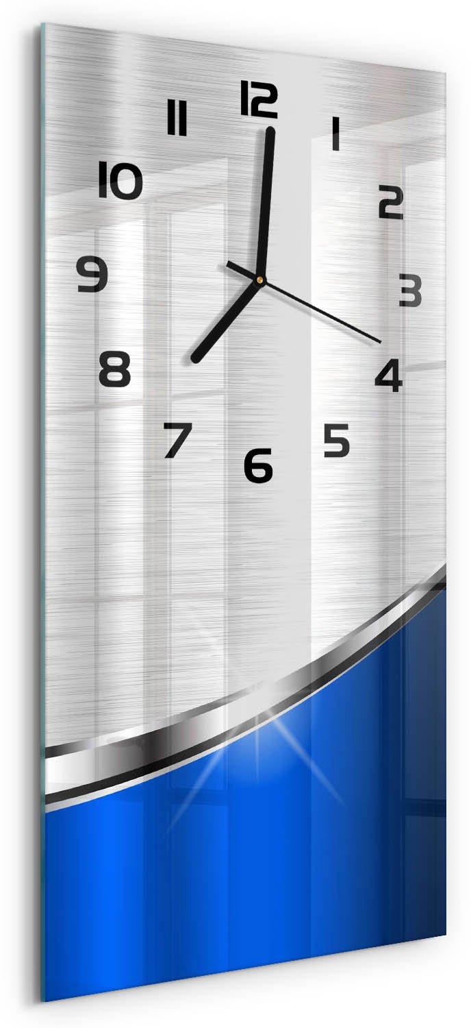 Tulup Wandklok - Metaalabstractie Wandklok Glas Decoratie - 30x60 cm - Blauw Gekleurde Glazen Klok - Zwarte handen - Rechthoekige Klok - Klok Glas Met Opdruk - Moderne Wandklok Glas