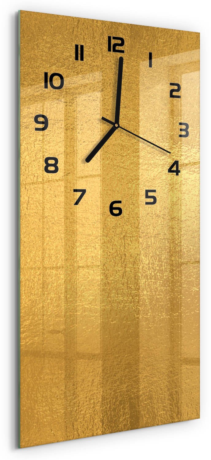 Tulup Wandklok - Achtergrond van goudfolie Gekleurde Glazen Klok - 30x60 cm - Gouden Glazen Klok Met Print - Zwarte handen - Rechthoekige Klok - Moderne Wandklok Glas - Wandklok Glas Decoratie