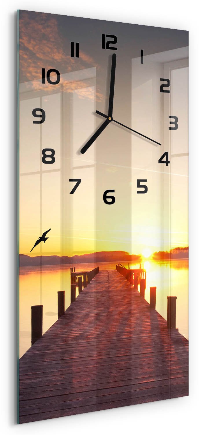 Tulup Wandklok - Zonsondergang Glazen Wandklok Design - 30x60 cm - Geel Klok Glas Met Opdruk - Zwarte handen - Rechthoekige Klok - Wandklok Glas Met Motief - Decoratieve Glazen Klok