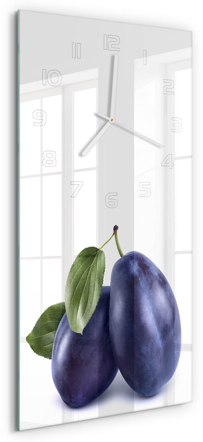 Tulup Wandklok - Pruimen Gekleurde Glazen Klok - 30x60 cm - Blauw Glazen Klok Met Print - Witte handen - Rechthoekige Klok - Moderne Wandklok Glas - Wandklok Glas Decoratie