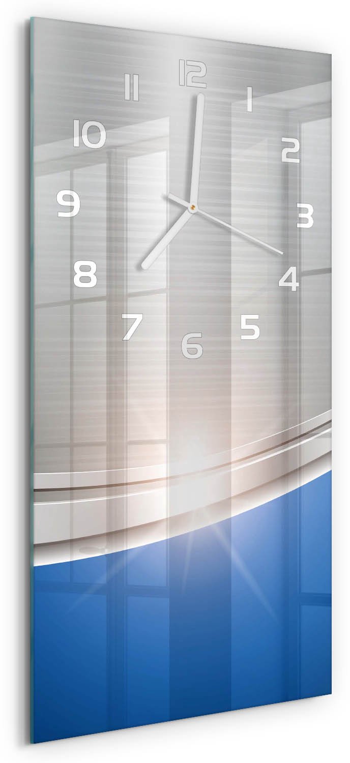 Tulup Wandklok - Metaalabstractie Moderne Wandklok Glas - 30x60 cm - Blauw Wandklok Glas Decoratie - Witte handen - Rechthoekige Klok - Glazen Wandklok Design - Klok Glas Met Opdruk