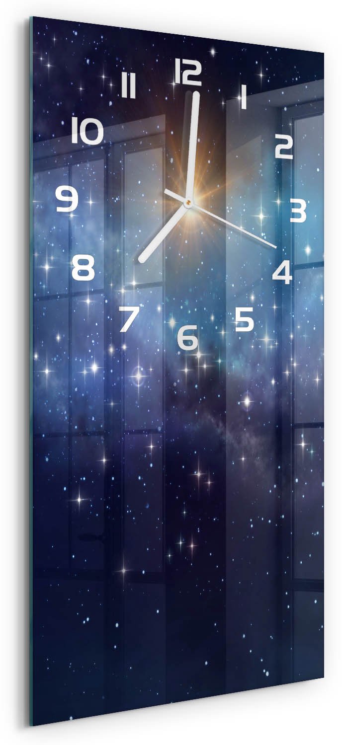 Tulup Wandklok - Melkwegstelsel Gekleurde Glazen Klok - 30x60 cm - Blauw Glazen Klok Met Print - Witte handen - Rechthoekige Klok - Moderne Wandklok Glas - Wandklok Glas Decoratie