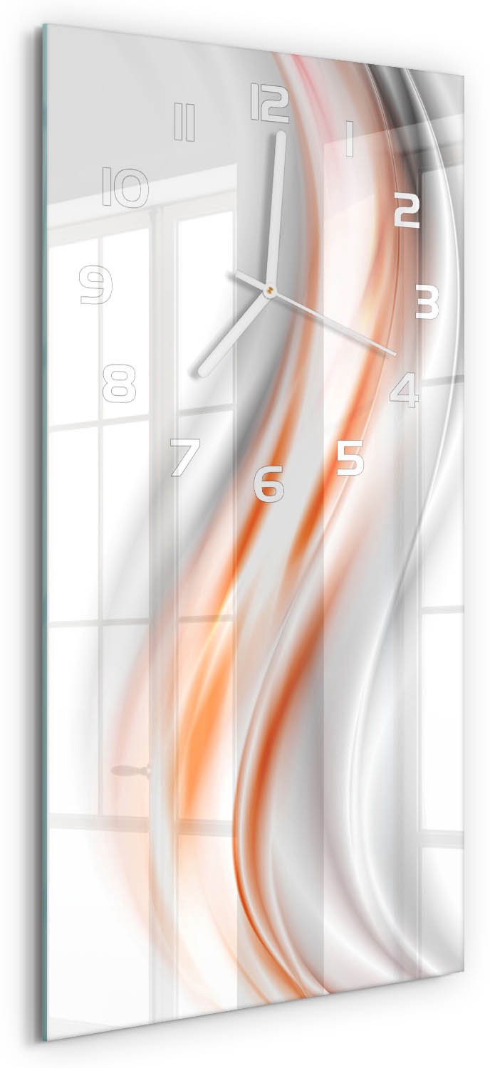 Tulup Wandklok - Golfabstractie Moderne Wandklok Glas - 30x60 cm - Oranje Wandklok Glas Decoratie - Witte handen - Rechthoekige Klok - Glazen Wandklok Design - Klok Glas Met Opdruk