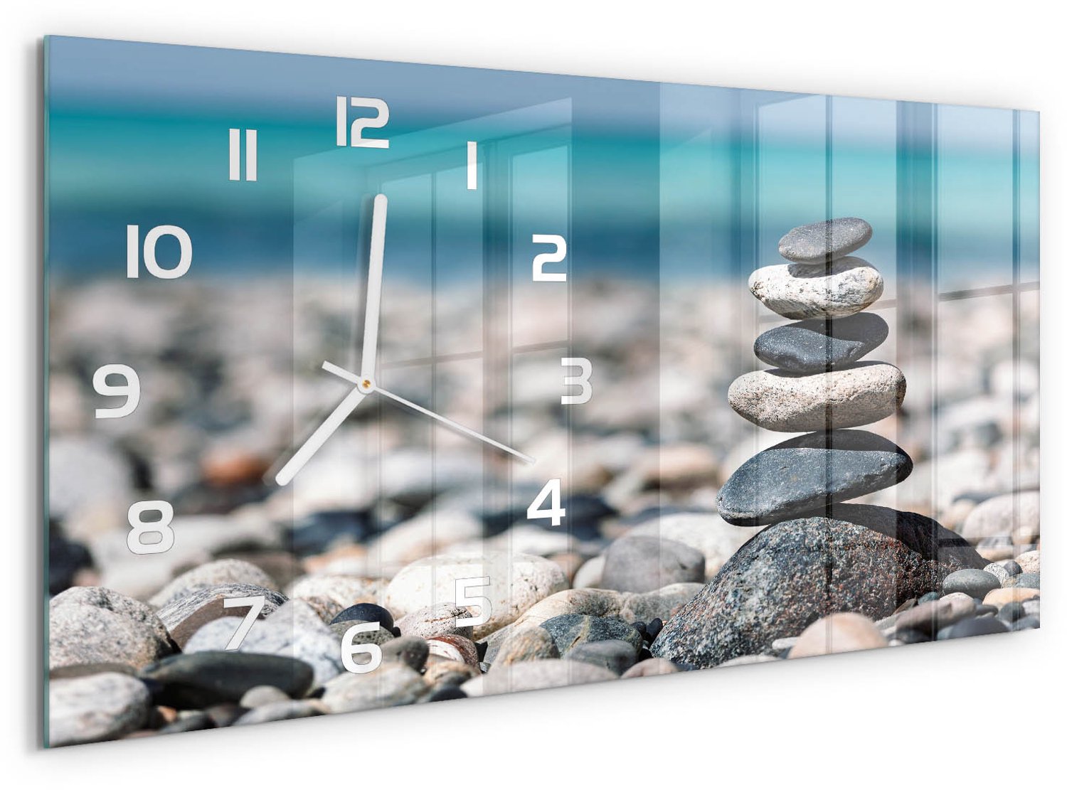 TULUP Wandklok - Stapel stenen Klok Glas Met Opdruk - 60x30 cm - Veelkleurig Moderne Wandklok Glas - Witte handen - Rechthoekige Klok - Decoratieve Glazen Klok - Glazen Wandklok Design