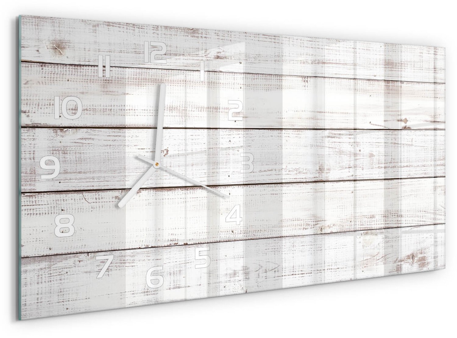 TULUP Wandklok - Houten muur Glazen Wandklok Design - 60x30 cm - Beige Klok Glas Met Opdruk - Witte handen - Rechthoekige Klok - Wandklok Glas Met Motief - Decoratieve Glazen Klok