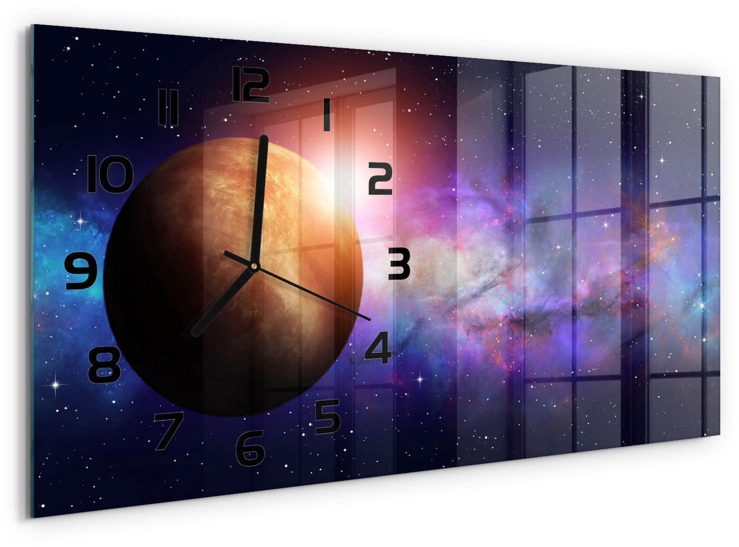 TULUP Wandklok - Mist Decoratieve Glazen Klok - 60x30 cm - Veelkleurig Glazen Wandklok Design - Zwarte handen - Rechthoekige Klok - Glazen Klok Met Print - Wandklok Glas Met Motief