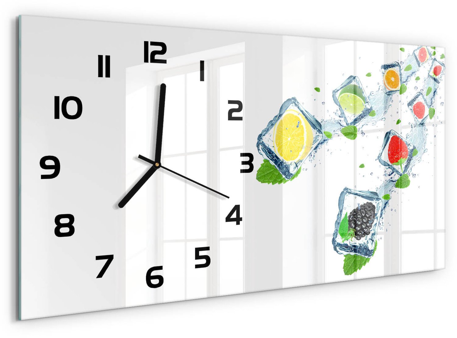 TULUP Wandklok - Fruit in blokjes Klok Glas Met Opdruk - 60x30 cm - Veelkleurig Moderne Wandklok Glas - Zwarte handen - Rechthoekige Klok - Decoratieve Glazen Klok - Glazen Wandklok Design