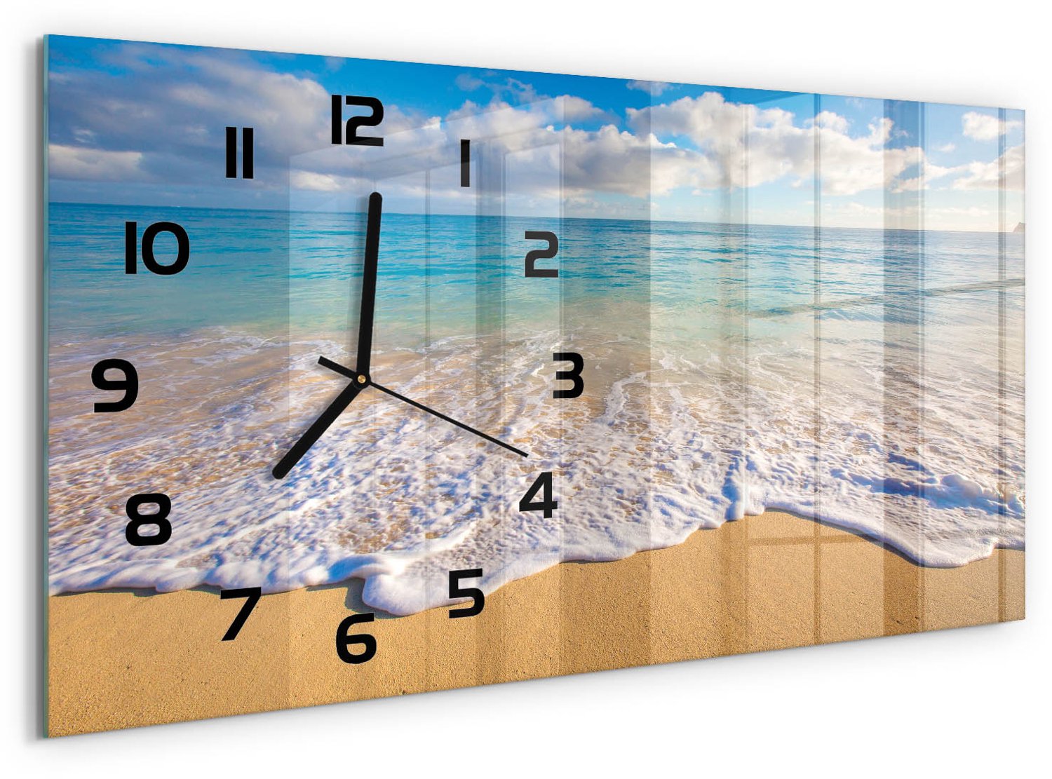 TULUP Wandklok - Hawaiiaans strand Gekleurde Glazen Klok - 60x30 cm - Blauw Glazen Klok Met Print - Zwarte handen - Rechthoekige Klok - Moderne Wandklok Glas - Wandklok Glas Decoratie