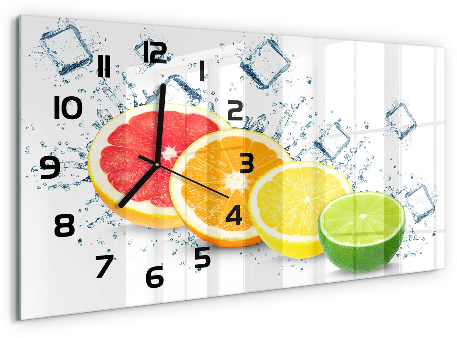 TULUP Wandklok - Citrusvruchten Glazen Klok Met Print - 60x30 cm - Veelkleurig Wandklok Glas Met Motief - Zwarte handen - Rechthoekige Klok - Wandklok Glas Decoratie - Gekleurde Glazen Klok