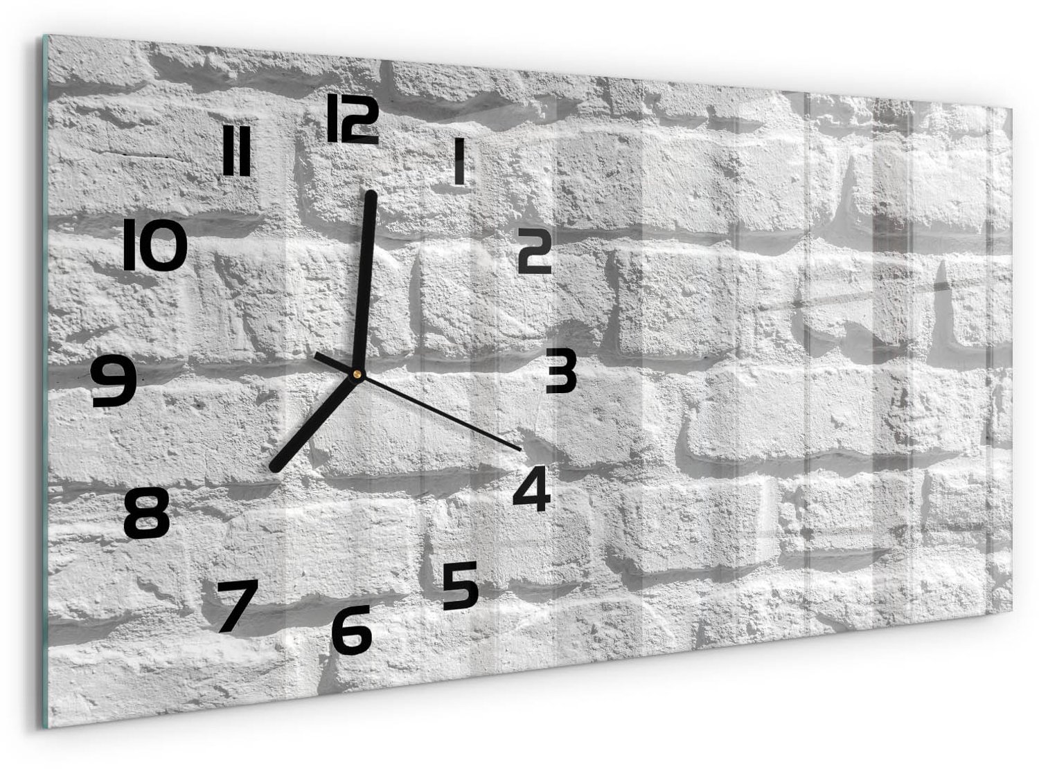 TULUP Wandklok - Bakstenen muur Wandklok Glas Met Motief - 60x30 cm - Wit Decoratieve Glazen Klok - Zwarte handen - Rechthoekige Klok - Gekleurde Glazen Klok - Glazen Klok Met Print