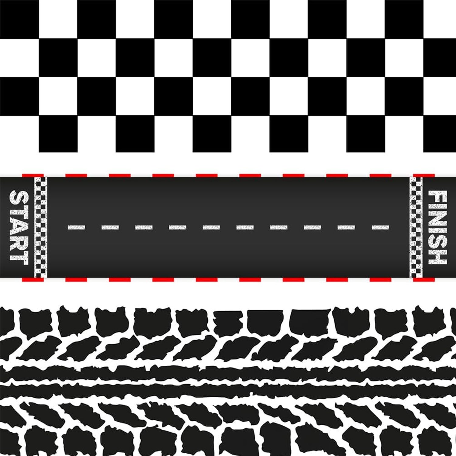 Car Edible Cake Wrap Decoration, Checkered Flag, Racing Track, Tire Border, 4 x 12 Inches per Sheet