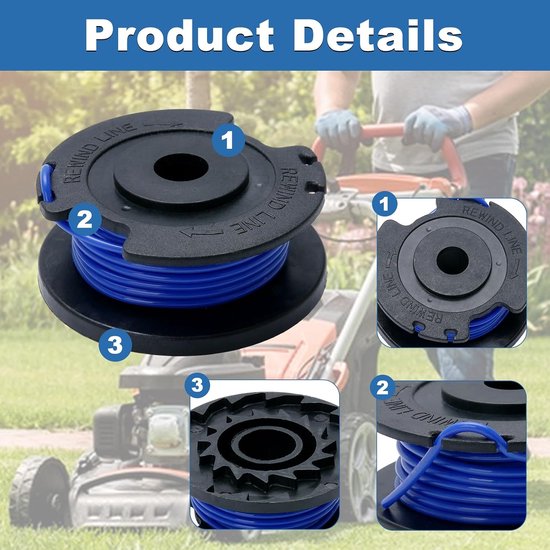 6 stuks spoel draadspoel voor Ryobi One AC14RL3A Olt1832 Rac124 OLT1825M P2000 omhuld garen voor Ryobi 18 V, 24 V, 40 V trimmerspoel trimmer 5132002434 — afbeelding 3