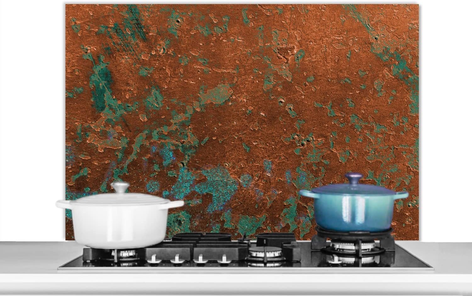 Spatscherm Keuken - 100x65 cm - Metaal - Roest - Blauw