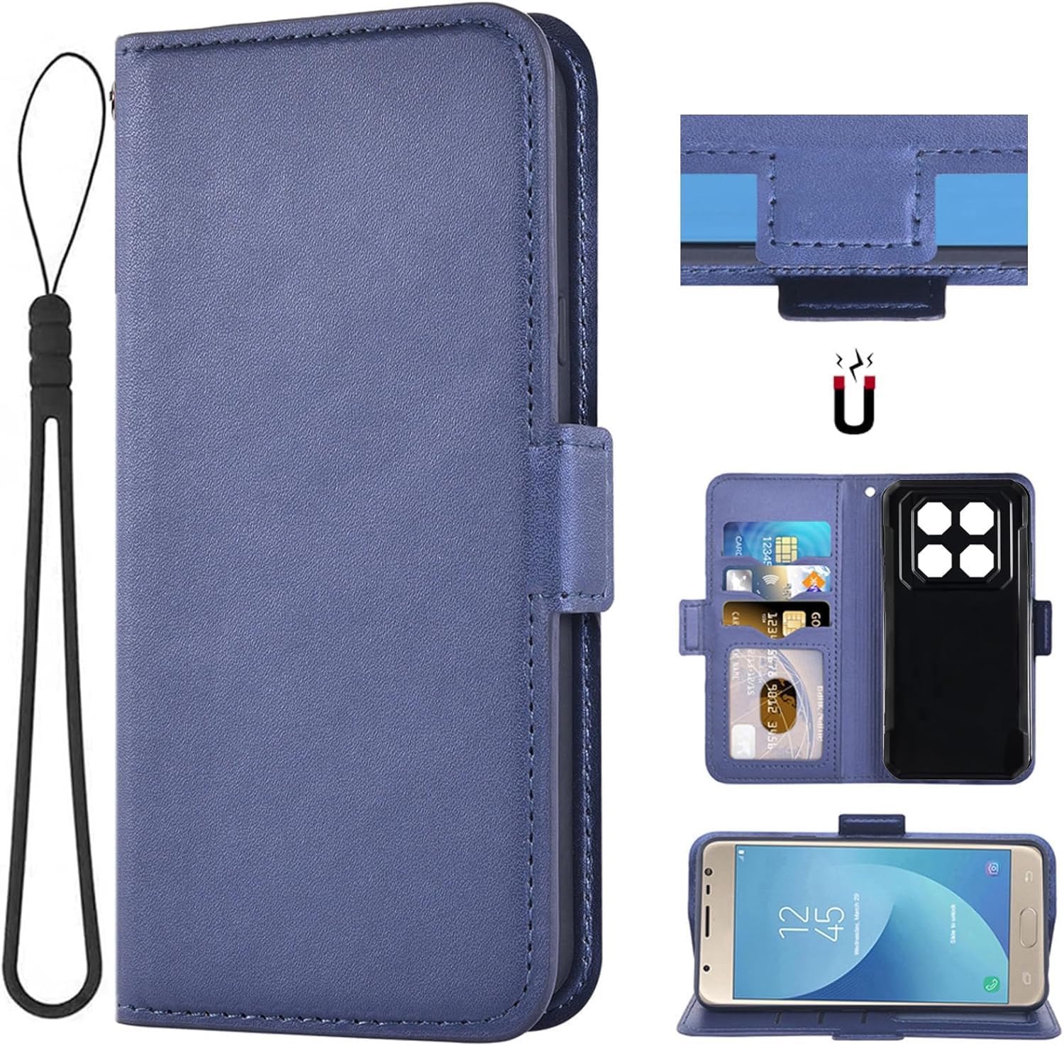 Leer met camerabescherming PU flip bookstyle magnetische hoes cover case voor Oukitel WP60 5G Smartphone (blauw)