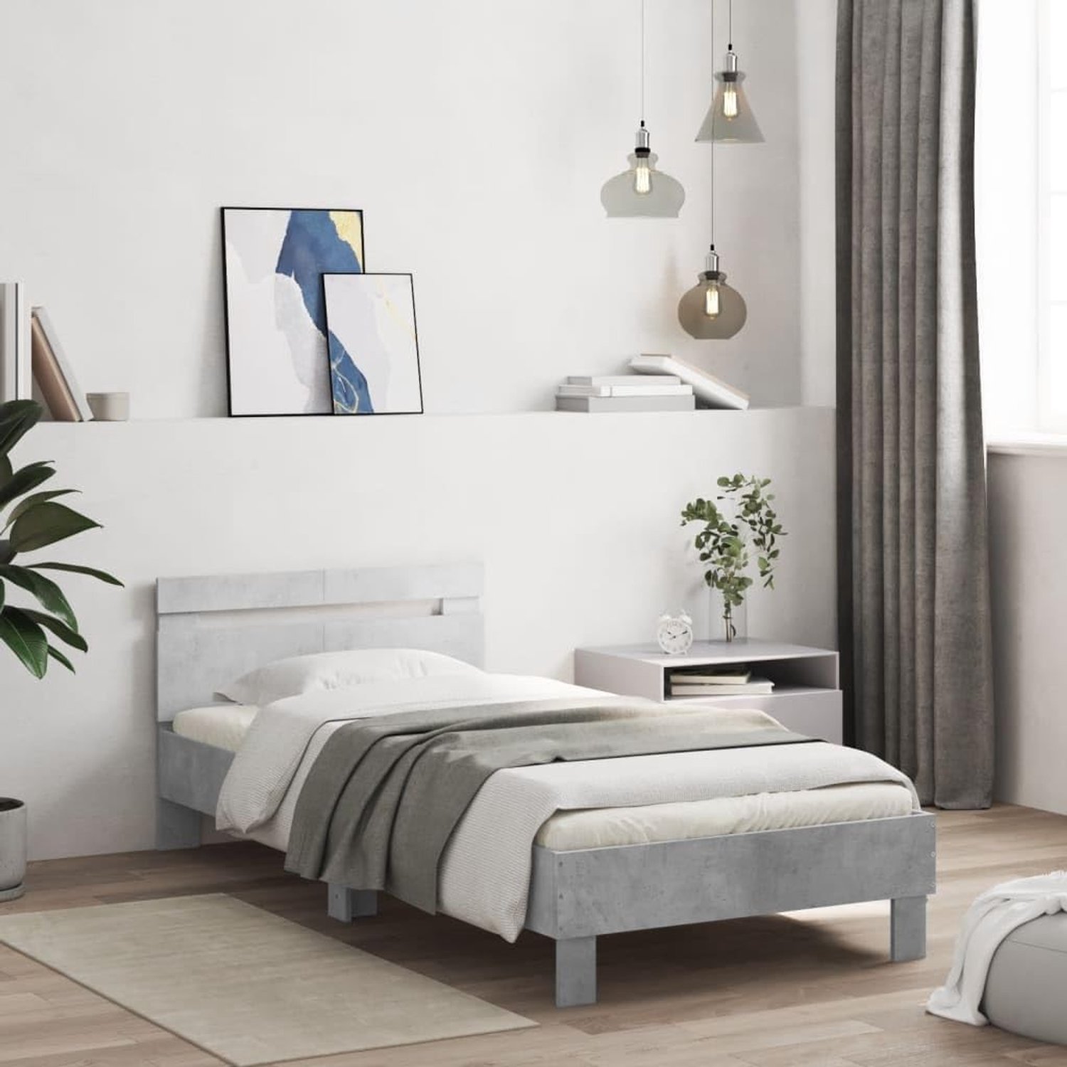 Houten bedframe met hoofdeinde standaardmodel betongrijs 100x200 cm