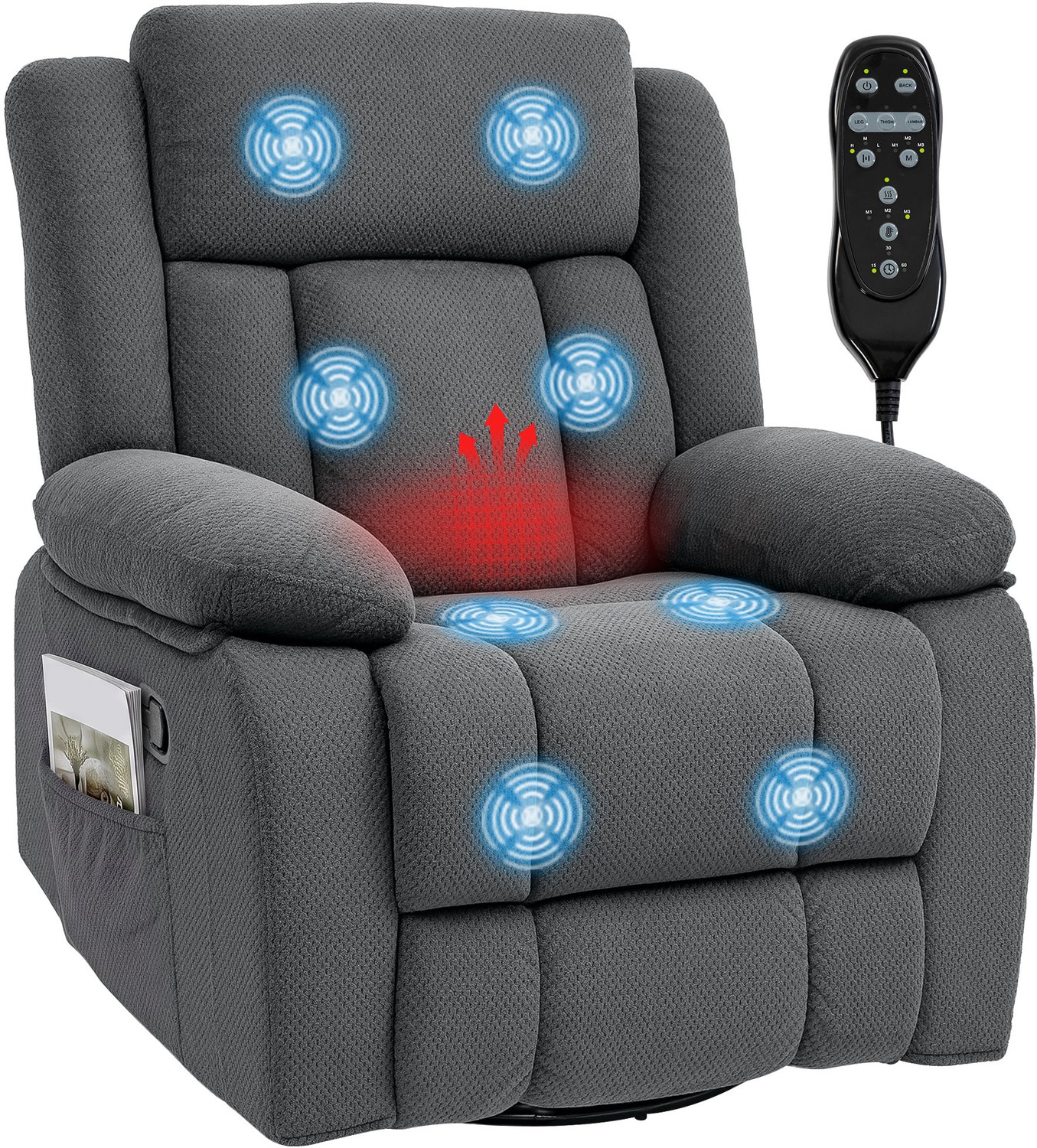 Homcom Massage Recliner Sofa-Polyester, Schaumstoff-92 x 92 x 102 cm-Grau Grijs