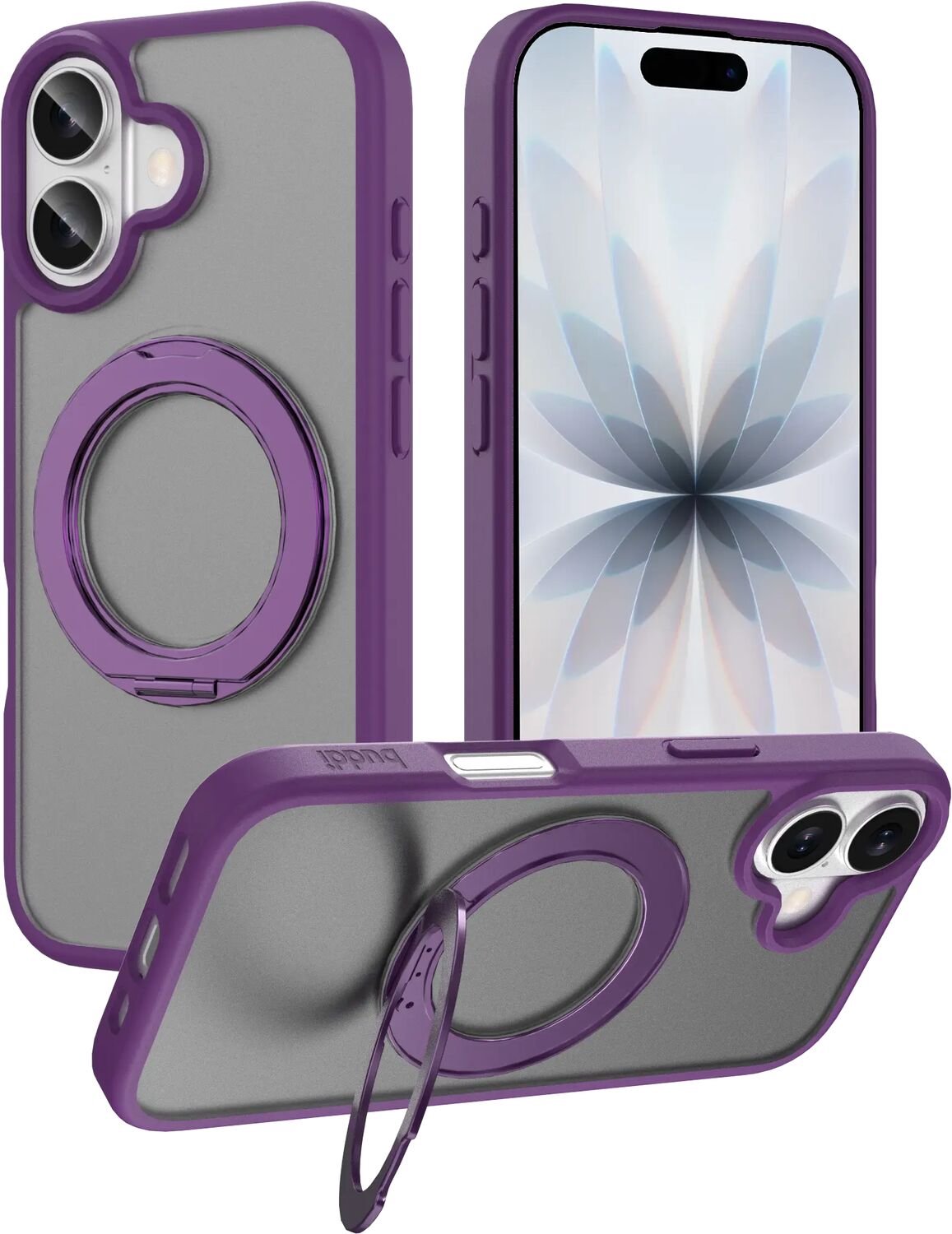 Buddi Frost Hoesje Geschikt voor Apple iPhone 17 - Mat Paars - Met Ring Stand - MagSafe Back Cover - Matchende kleur - Met 360° Draaibare Standaard - Shockproof - Slank