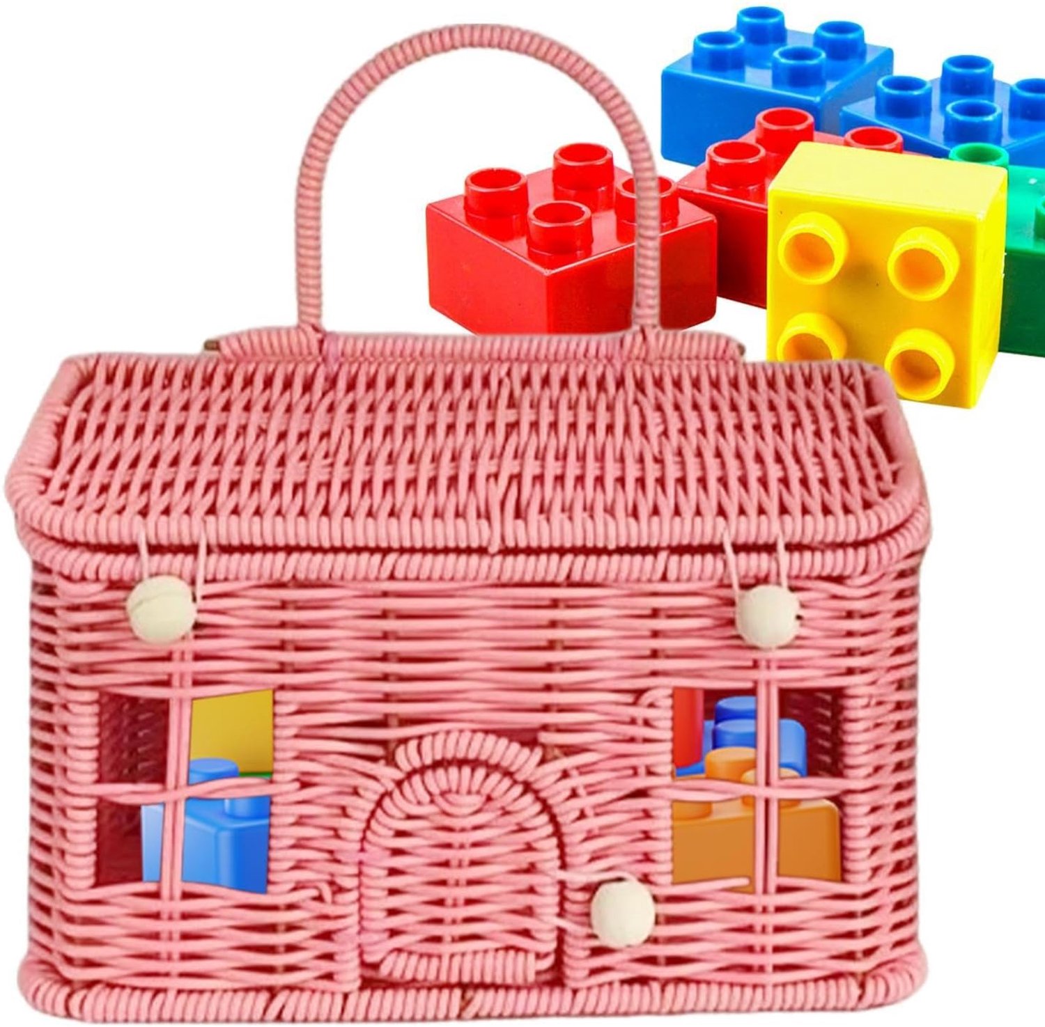 Mand - Woondecoratie 24x14x16cm, Opbergdoos 1st | Rustieke Imitatie Geweven Draagbare Plank Neatness Accent, Camping Picknick Winkelen Bruiloft Badkamer Woonkamer Utility voor Stijl