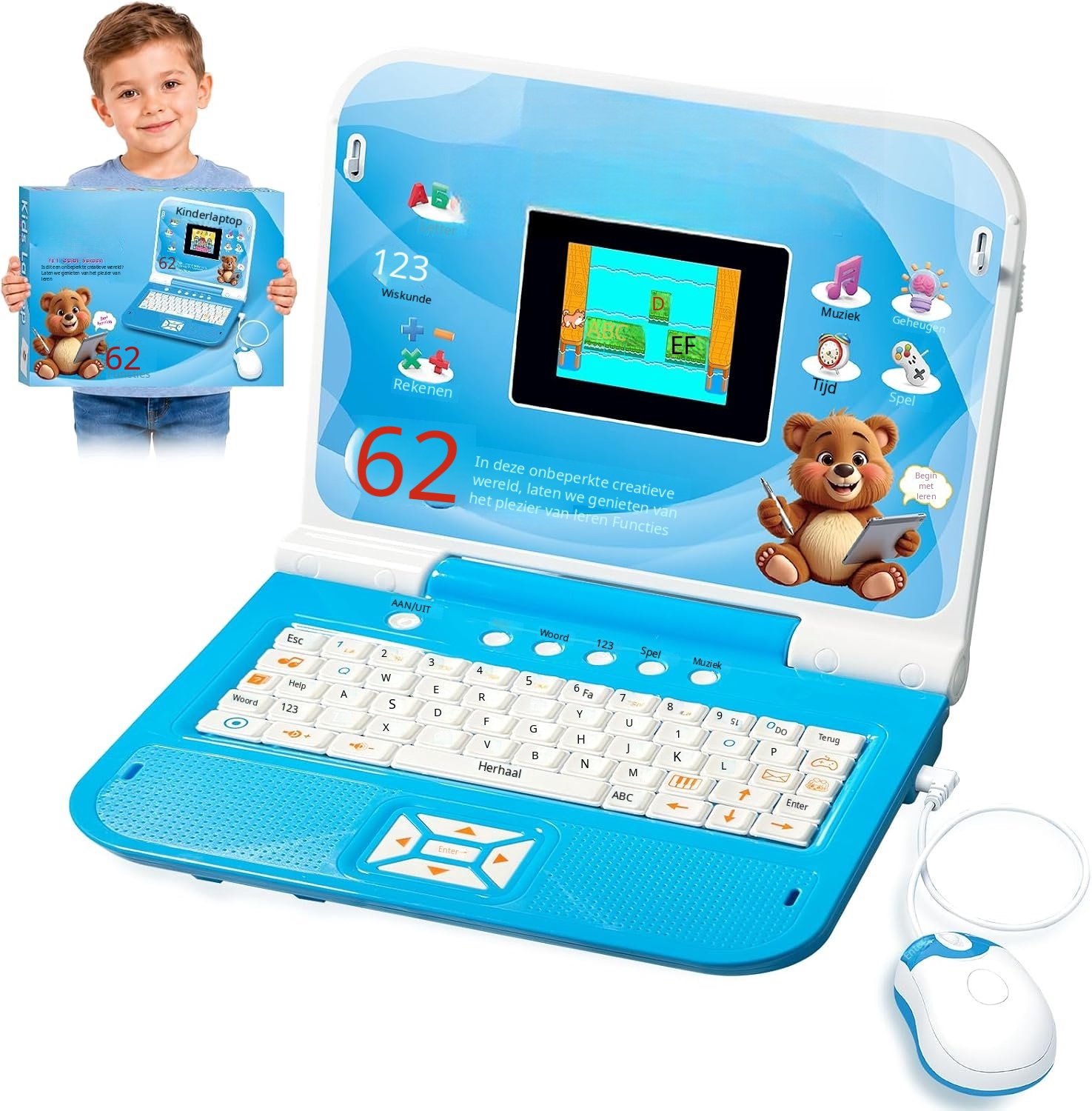 QEVA Kinderlaptop - Laptop Kinderen - Educatieve Laptop - Blauw - 27cm x 22cm x 1cm